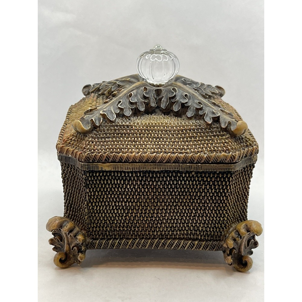 Vintage Heavy Resin with Knobed Lid Jewelry Earrings Rings‎ Trinket Box